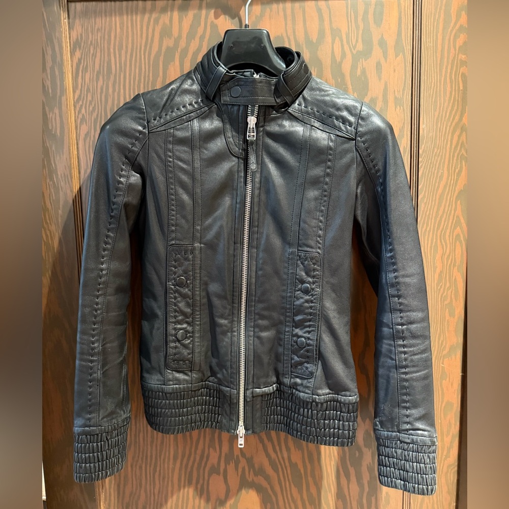 MACKAGE Black Leather Moto Jacket with Quilted Details